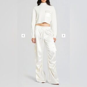 Women Ser.o.ya Lai Satin Cargo Pants Color Winter White Size S
